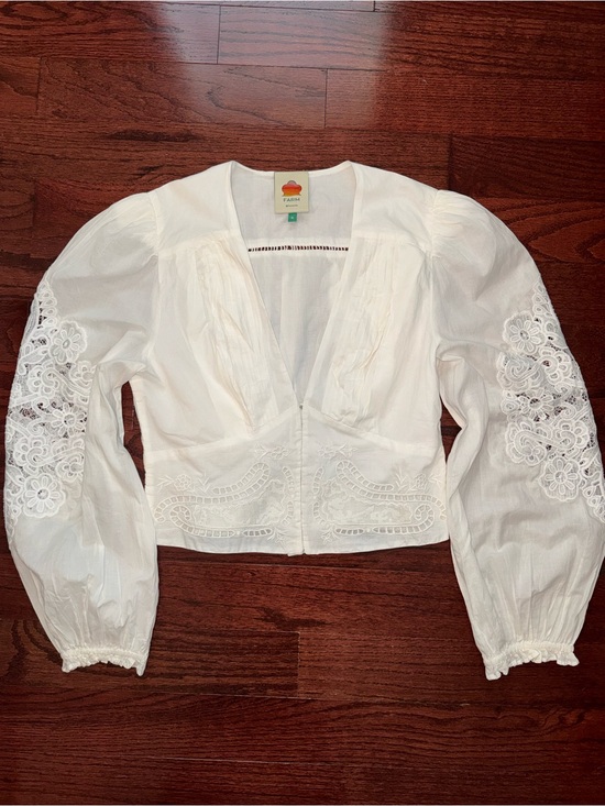 FARM Rio Tops - FARM Rio white cotton Eyelet Puff-Sleeve Blouse
